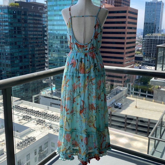 Maxi Spring Boho Dress in Tropical Bird Print Fabric Trimmed in Lace - Small - Picture 15 of 17